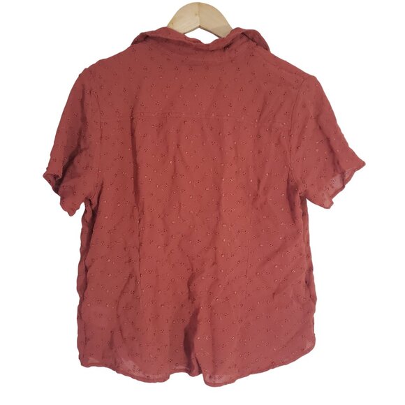 Alfred Dunner Womens Y2K Rust Eyelet Button-Up Shirt Size 14 Short Sleeve Casual - Picture 2 of 6